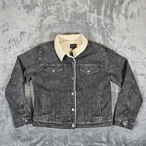 Silver Jeans Co Dark Gray Denim Jacket Sherpa Lined Woman's Size XL
